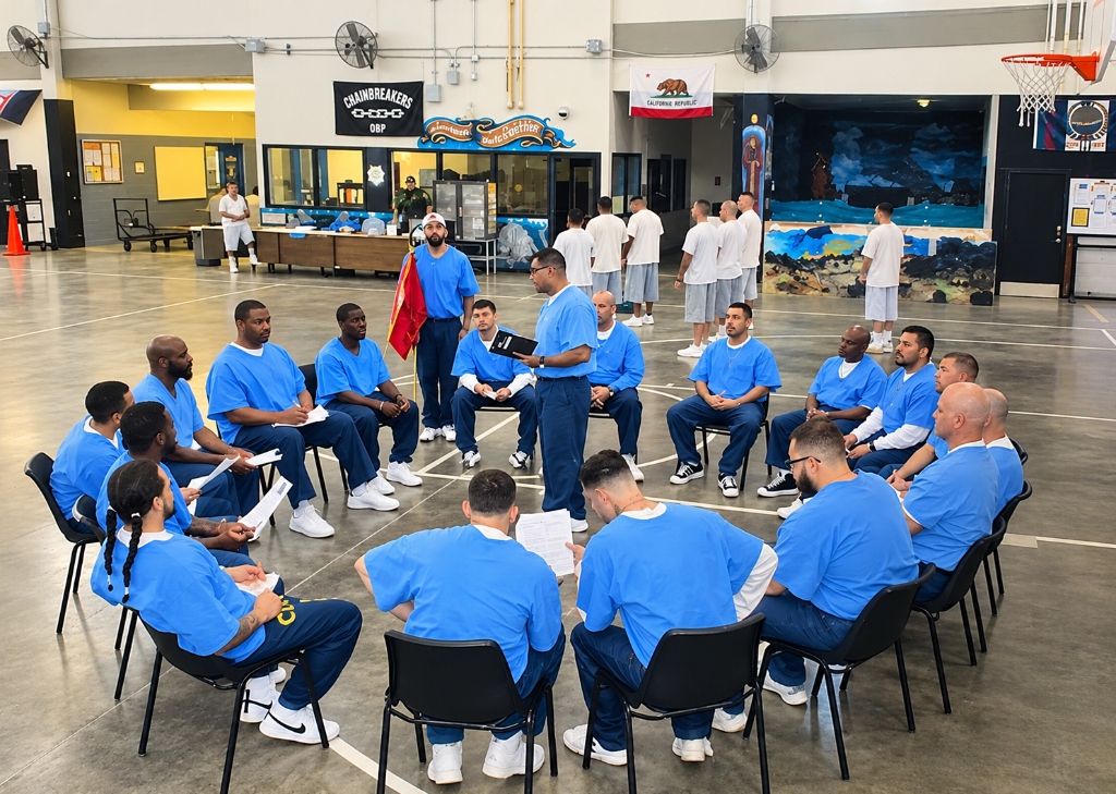 Participants gathered in a curriculum circle with the Chainbreakers OBP banner